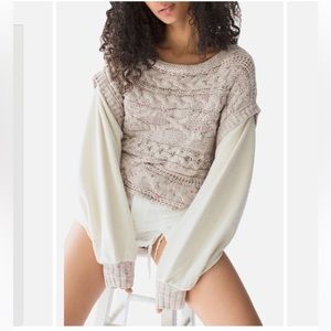 Free People Honeycomb Combo Honey Cream Cable Pullover Sweater Size M